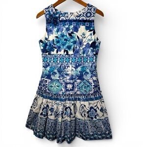 Desigual Floral Blue and White Mini Dress Size 38 or Small